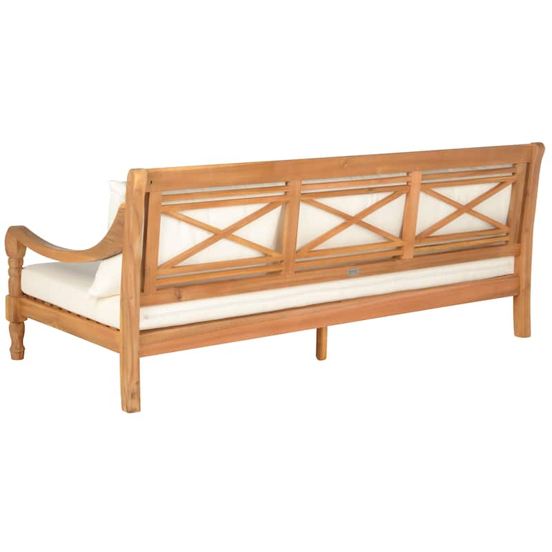 SAFAVIEH Outdoor Cordula Acacia Wood Cushioned Daybed - 71.7"W x 35.4"D x 29.1"H