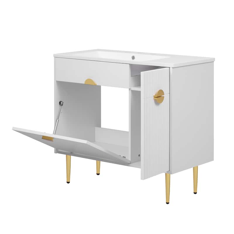 36" Bathroom Vanity with Resin Basin Sink, Modern Bathroom Sink Storage Cabinet with Soft-Closing Door and Drop-Down Door