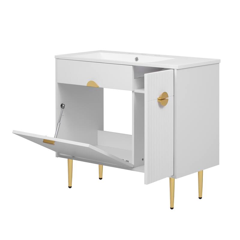 GDFStudio - Carrigan Modern Bathroom Vanity with Resin Sink, Soft-Closing Door and Drop-Down Door - 36'W