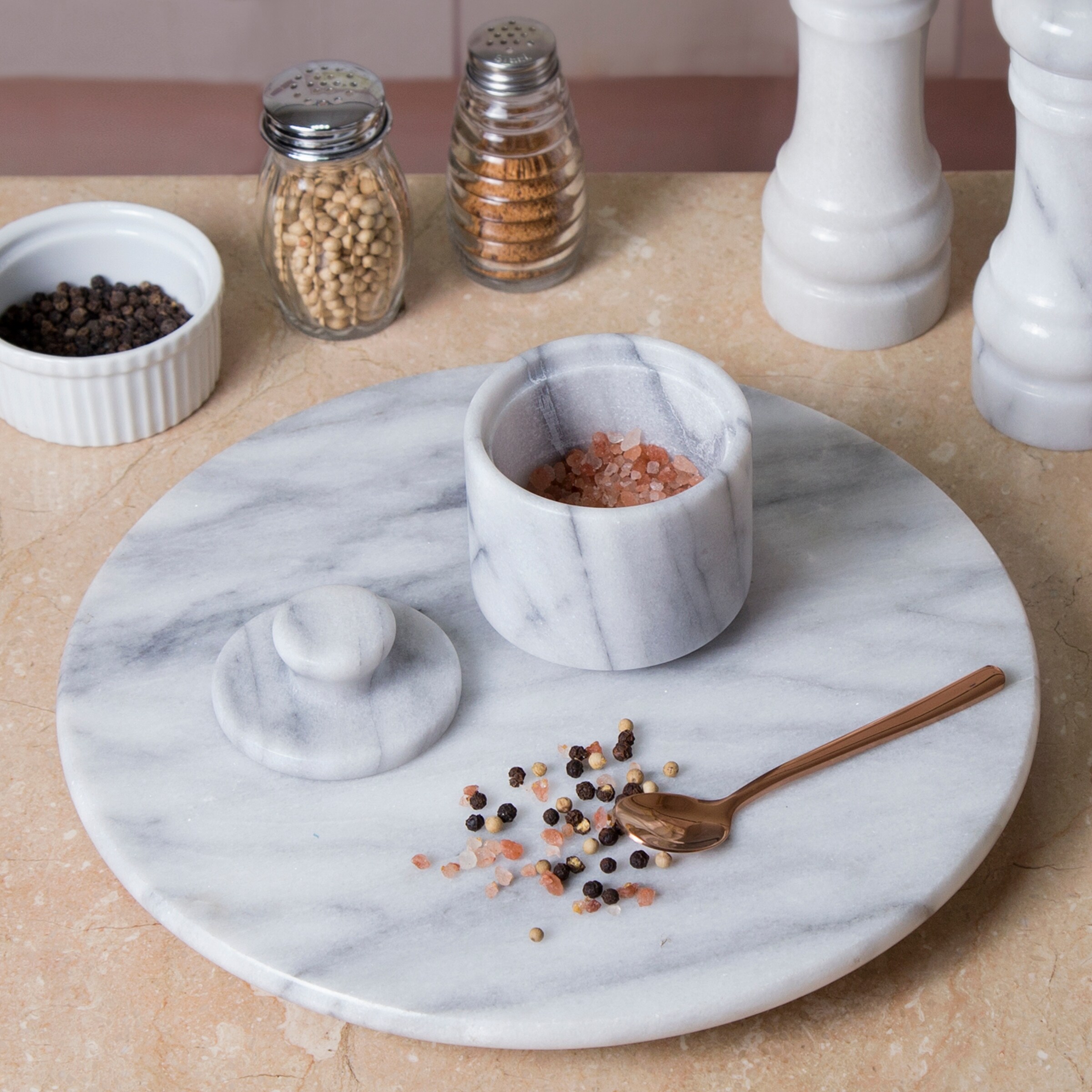 Sandstone and Marble Salt Cellar Set