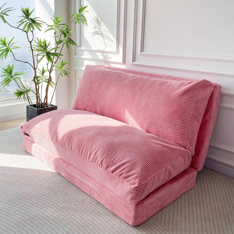 Corduroy Bean Bag Folding Sofa Bed - Pink - Small