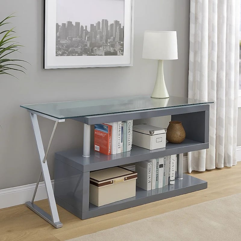 Corrugated Back Metal Frame Desk with USB Docks, Gray and Silver