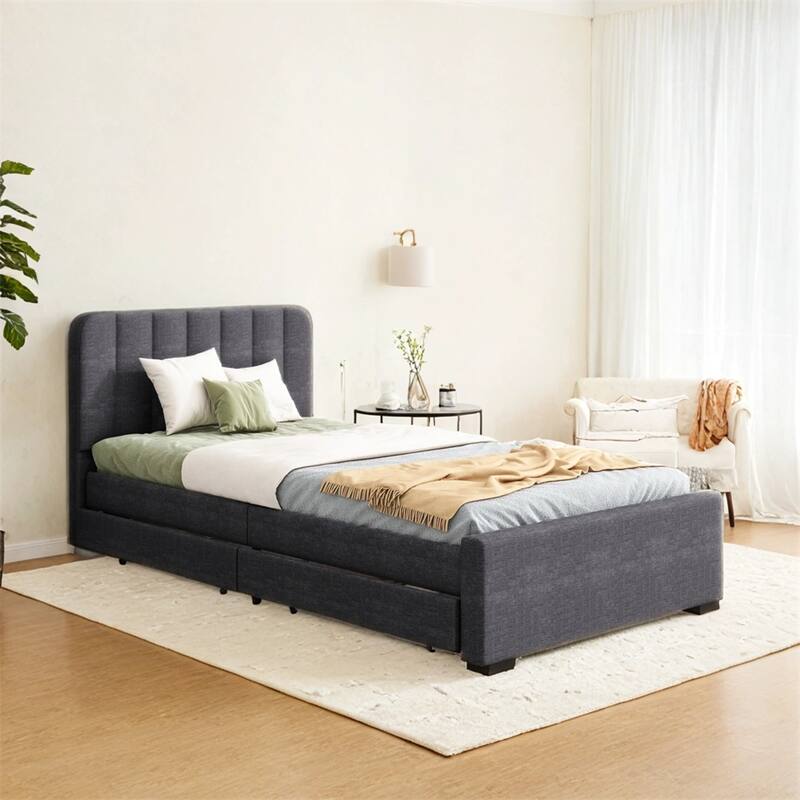 Twin Size Platform Bed Frame w/2 Storage Drawers & Headboard with USB
