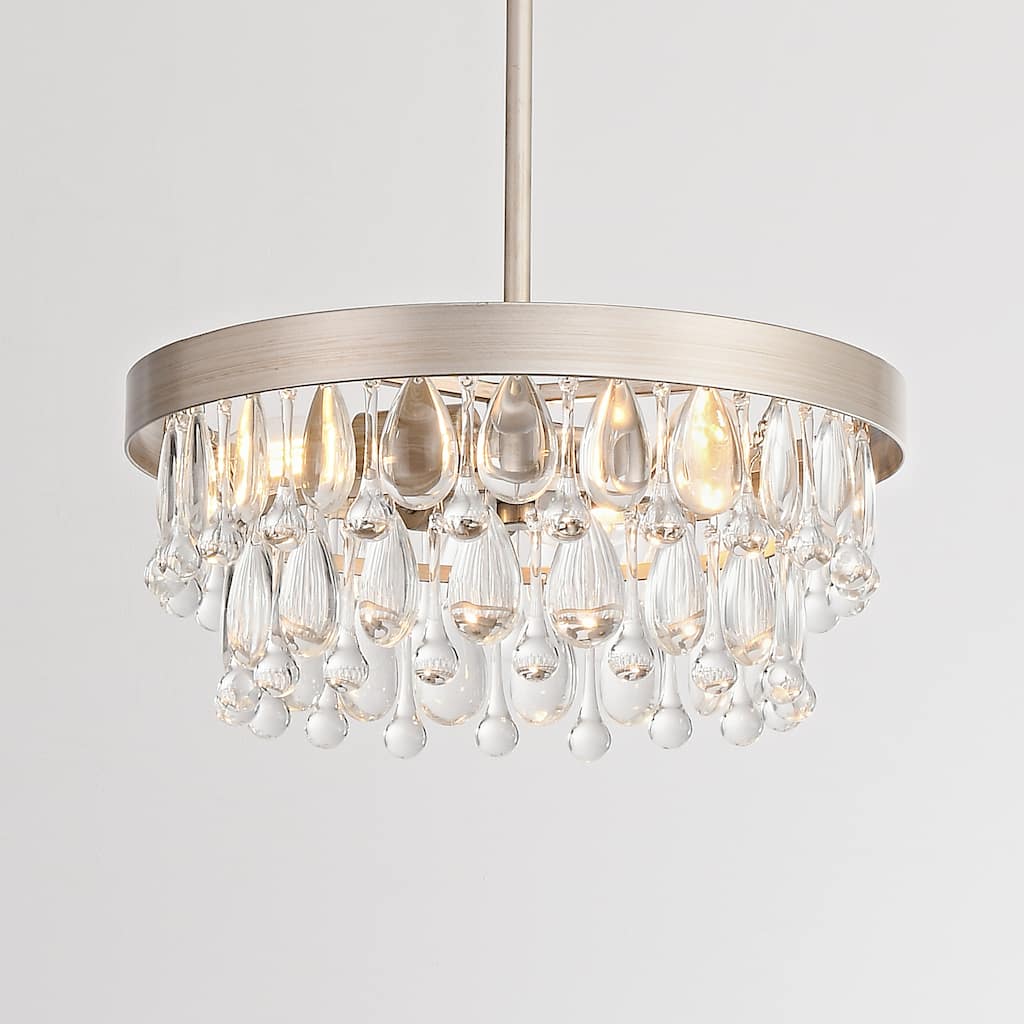 Viviana 3 - Light 13" Crystal Teardrop Tiered Chandelier - Brushed Champagne Silver - 13 inches in diameter x 6 inches H