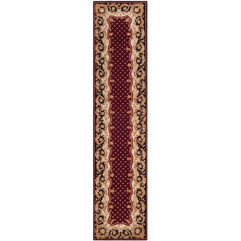 SAFAVIEH Handmade Naples Elizabeth Traditional Oriental Wool Rug - 2'3" x 12' Runner - Burgundy/Black