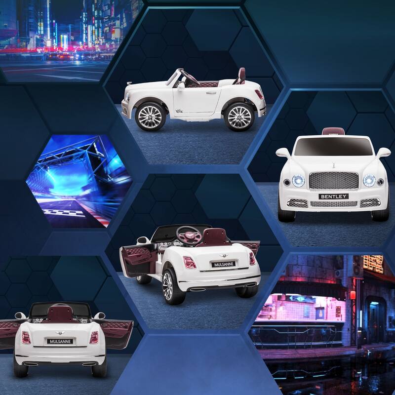 Bentley Mulsanne 12V Kids Ride-On Car with Remote Control, LED Lights, Music, and Suspension System for Boys & Girls - White