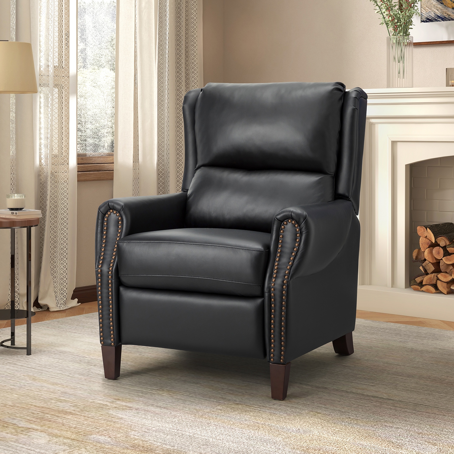Black leather sales manual recliner