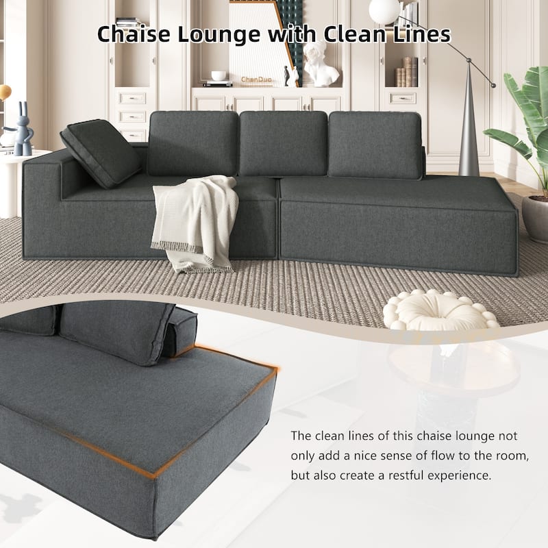 125" Stylish 4-Seater Chaise Lounge Sofa, Modern Indoor Sleeper for Cozy Living Room Relaxation