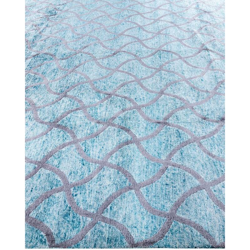 Modern One-of-a-Kind Hand-Knotted Area Rug - Green, 9' 0" x 12' 4" - 9' 0" x 12' 4"