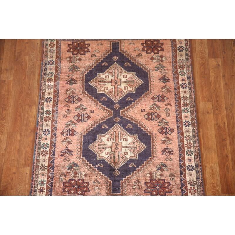 Tribal Pink Shiraz Persian Vintage Area Rug Handmade Wool Carpet - 3'7"x 4'7"