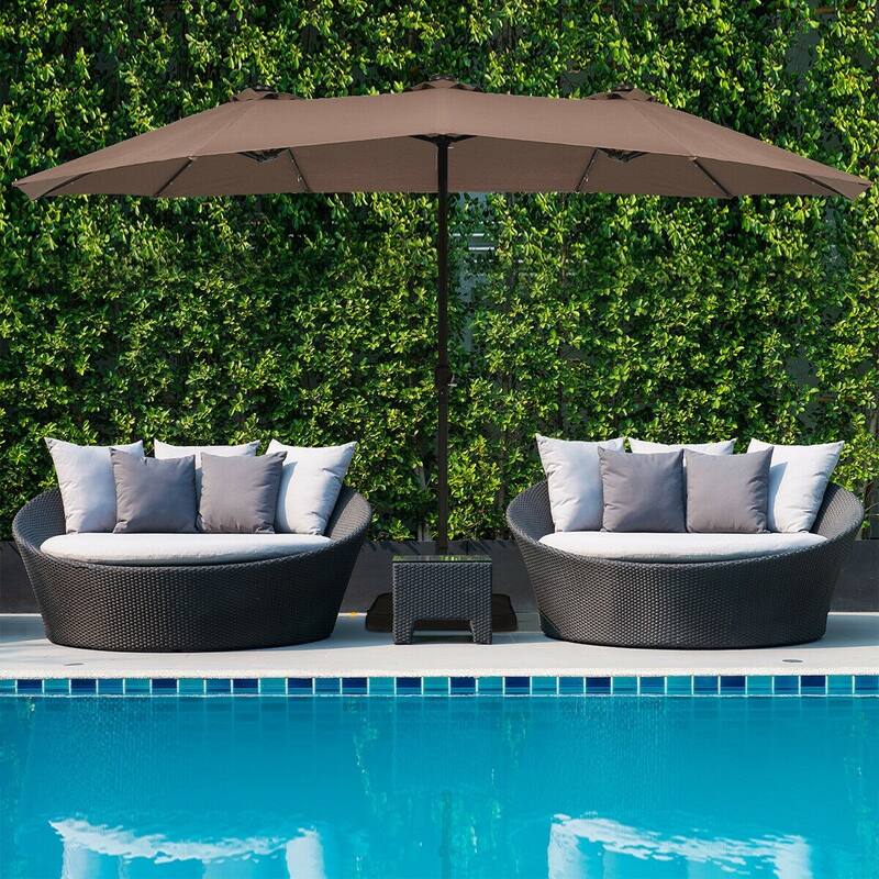 15 Ft Solar LED Patio Double-sided Umbrella Market Umbrella with Weight Base - 15' x 8' (W x H)