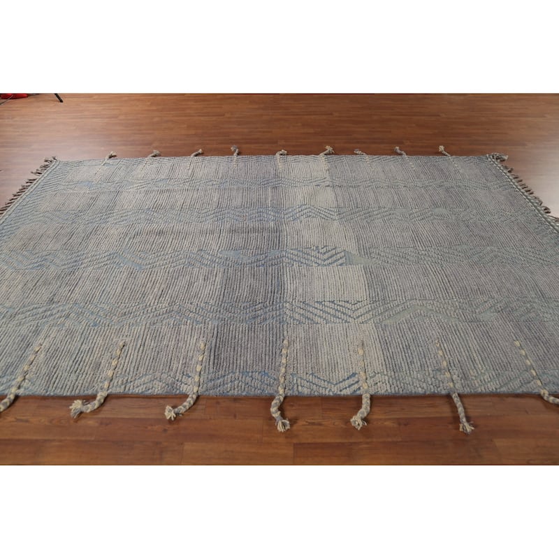 Gray Striped Moroccan Area Rug Hand-Knotted Wool Carpet - 6'7"x 10'9"