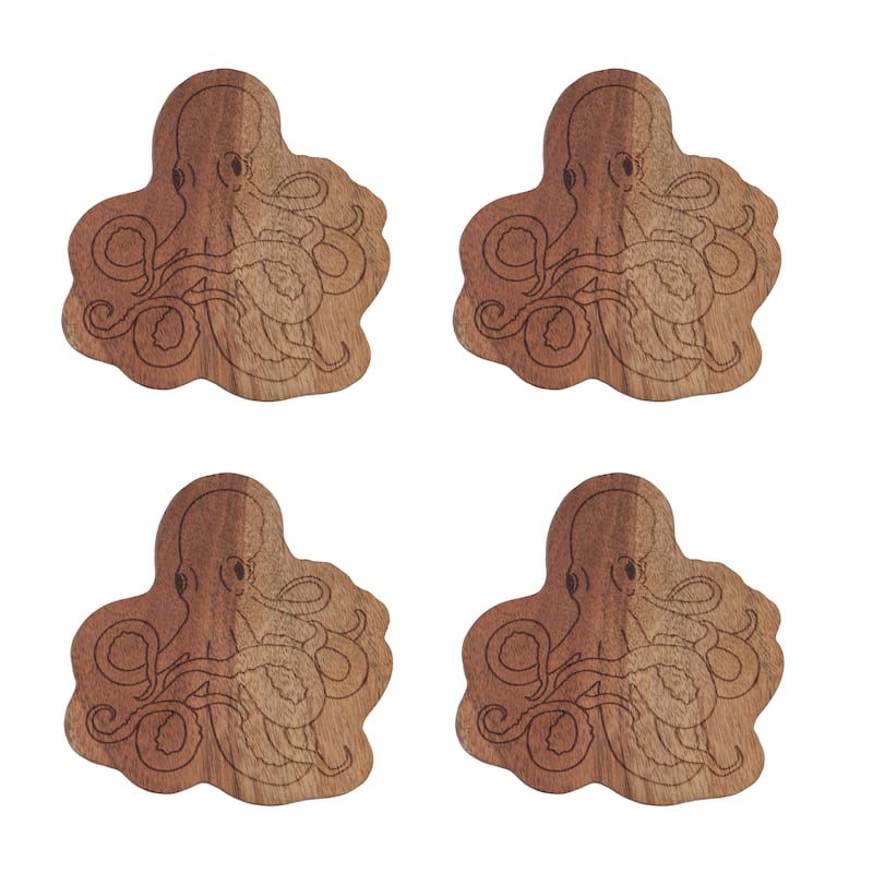 Octopus Wood Coasters S/4