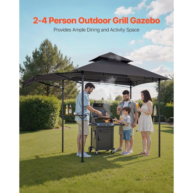 8x5 Feet BBQ Grill Gazebo with Double Tier Roof and Steel Frame Side Shelves and Hanging Hooks - 95.67” x 59.06” x 98.43”