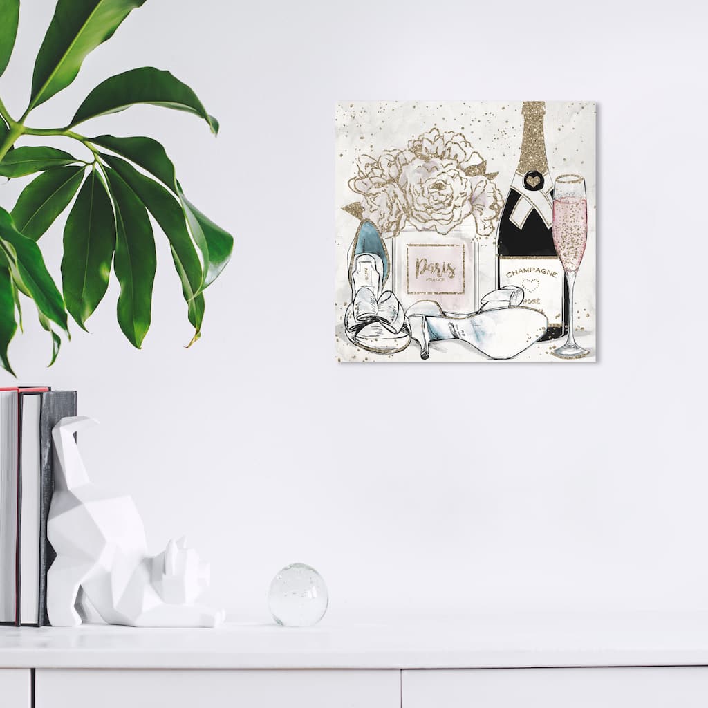 Wynwood Studio Canvas Fashion and Glam Pure Rose and White Heels White and Metallic Gold Glam Wall Art Canvas Print