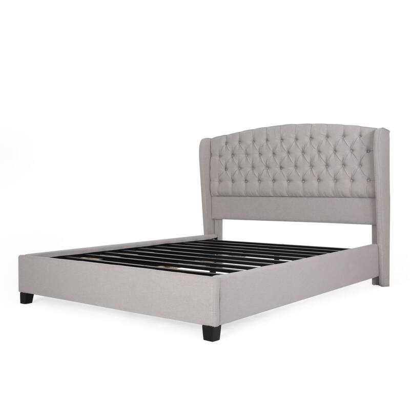 Upholstered Platform Bed with Button Tufted Wingback Headboard, Queen Size