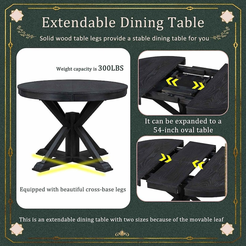 5 PCS Retro Style Dining Table Set for 4 with Extendable Table and 4 Upholstered Chairs