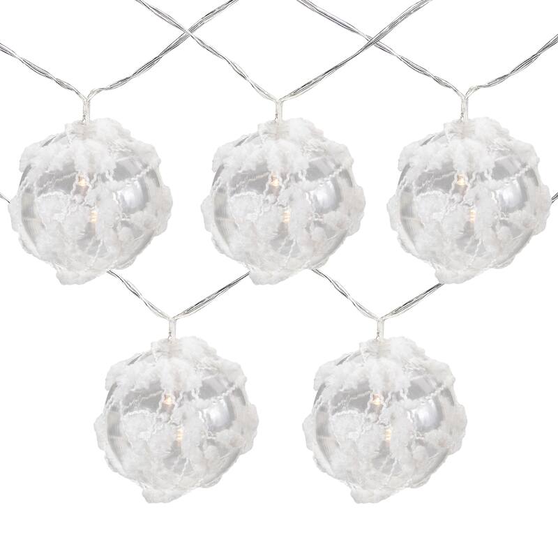 10 B/O LED white Clear Round Ball Christmas Lights 4.75' Clear Wire