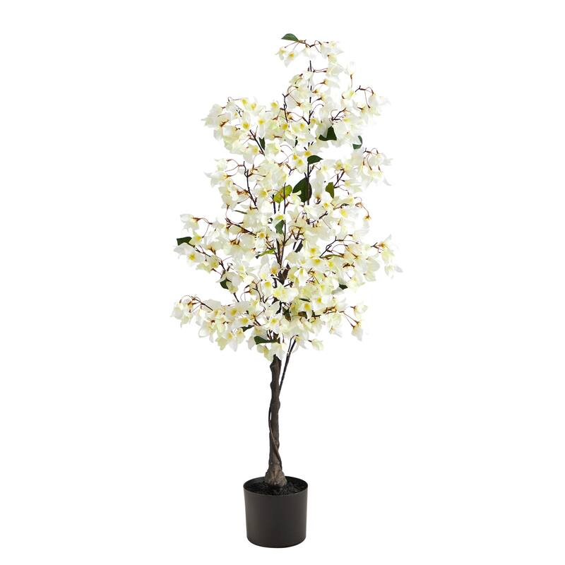 4 Ft Artificial Tree - Indoor Decorative Accent Plant with Flowers - Green - 61 Inches and Over