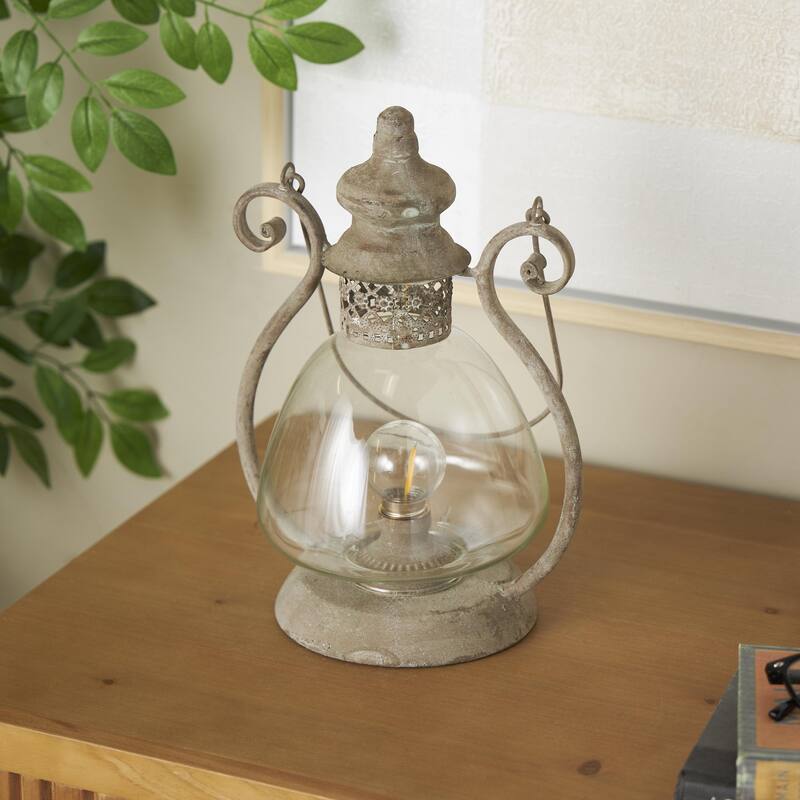 Bronze Metal Decorative Scroll Indoor Outdoor Candle Lantern with Arched Handle - 8"W x 9"L x 12"H
