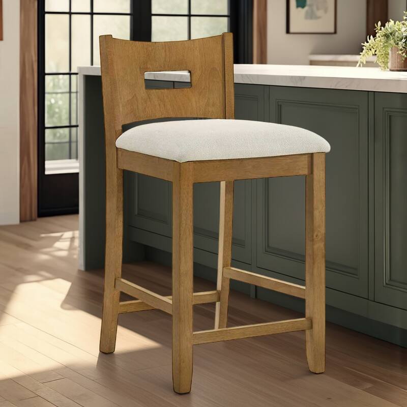 Ren Rubberword Bar Stool, Ivory Upholstered Counter Height Stool - Single - Ivory/Amber Glow - Counter Height