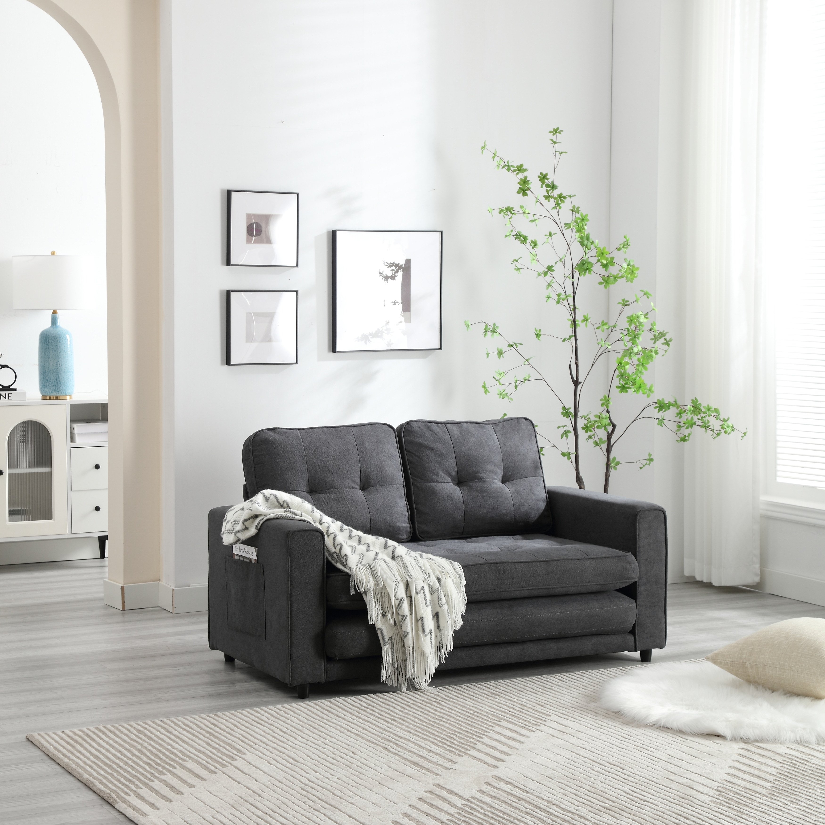 2 Seater Fold Sofa Velvet Pull Out Couch Bed Convertible Futon Couch