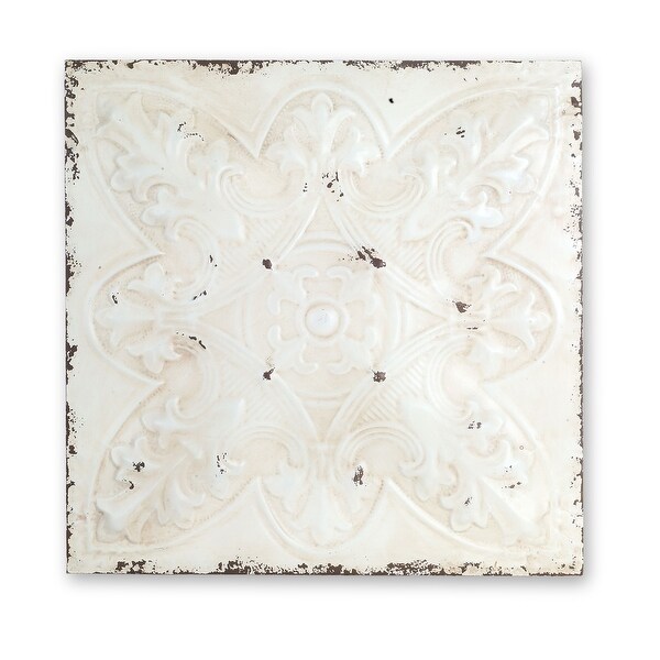 Set of 2 Antique White Distressed Iron Ceiling Tile 24” - N/A