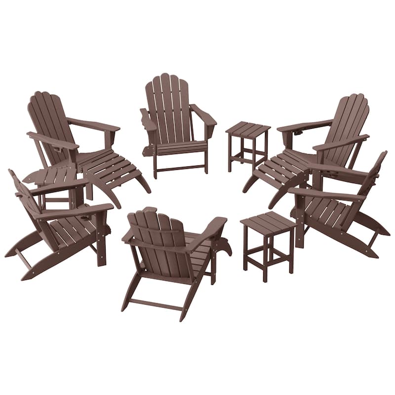 Aderson Outdoor Poly Adirondack Chair With Ottoman And Side Table 12-Piece Set - Dark Brown