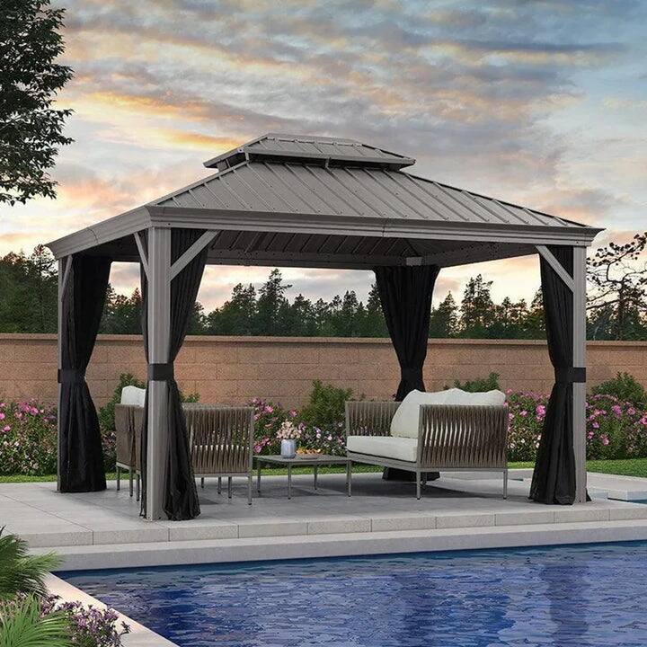 PURPLE LEAF Patio Gazebo for Light Grey Backyard Hardtop Galvanized Steel Frame with Upgrade Curtain