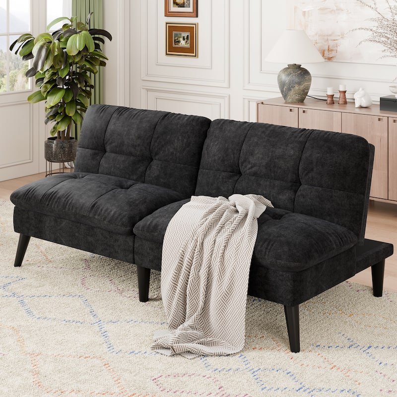 60'' Velvet Futon Sofa Bed with Adjustable Backrest.