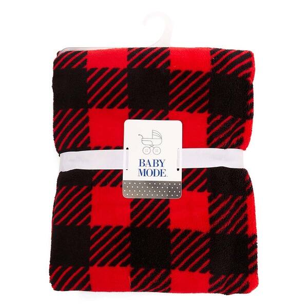 slide 2 of 2, Plush Buffalo Plaid Baby Blanket Red