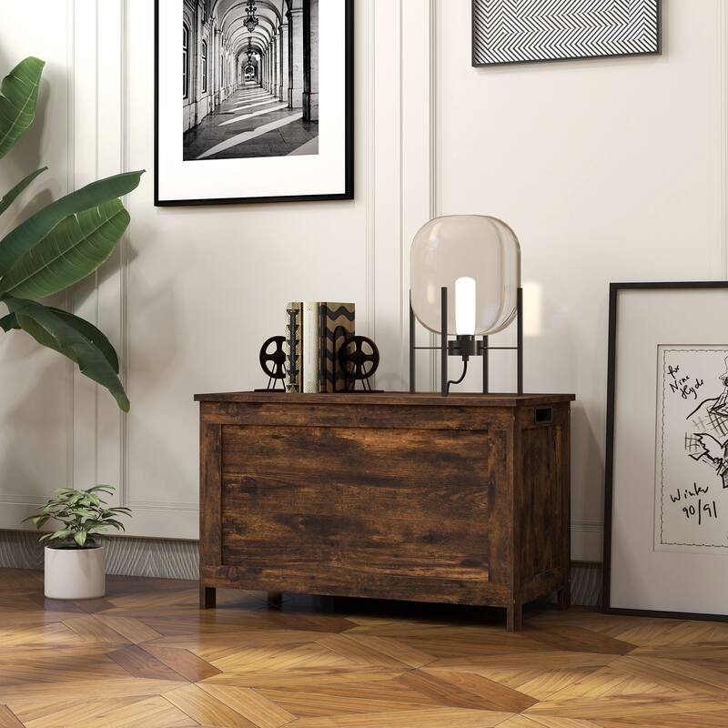 29.9" Storage Chest w/ 2 Safety Hinges, Wooden Box