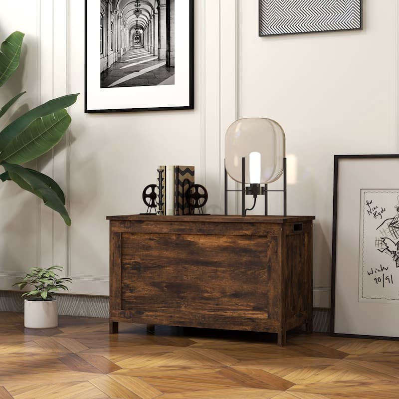 Rustic Brown Wooden Storage Chest Trunk with Lid and Large Capacity Shoe Bench - 29.9" L x 15.7" W x 18.9" H