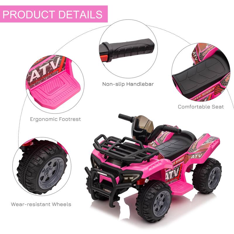 Battery-Powered Electric ATV for Kids, Easy-to-Use 6V Ride-On Quad with Songs
