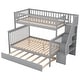 preview thumbnail 8 of 7, Grey Twin over Full Bunk Bed with Trundle. with Multiple Storage Spaces and Stairs with Handrails