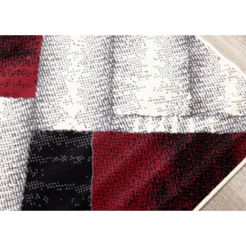Florence Collection - Grey/Red Rectangles Area Rug - 4'7" x 6'7"