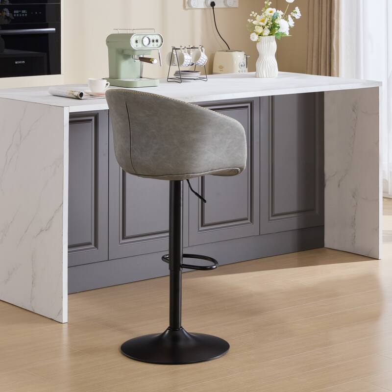 Adjustable Swivel Bar Stools, PU Leather Upholstered Counter Height Bar Stool with Back, Kitchen Island Chairs with Footrest