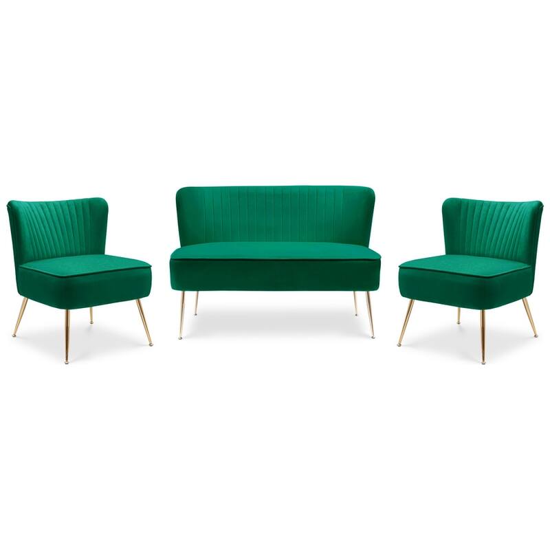 Farrah Upholstered Velvet Polyester Living Room Set With 25 inch Accent Chairs (3-Piece)