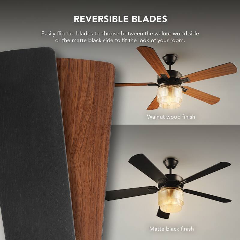 52" Matte Black 2-Light Indoor/Outdoor Ceiling Fan with Glass Shade and Remote Control