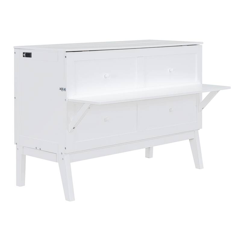 Pine Wood Murphy Bed Frame Built-in Desk Charging Station Bed Chest