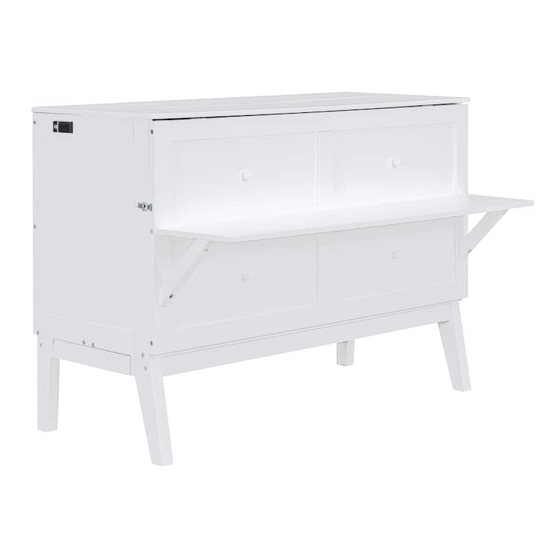 Queen Size Murphy Bed with USB Port and removable Shelves on Each Side,White