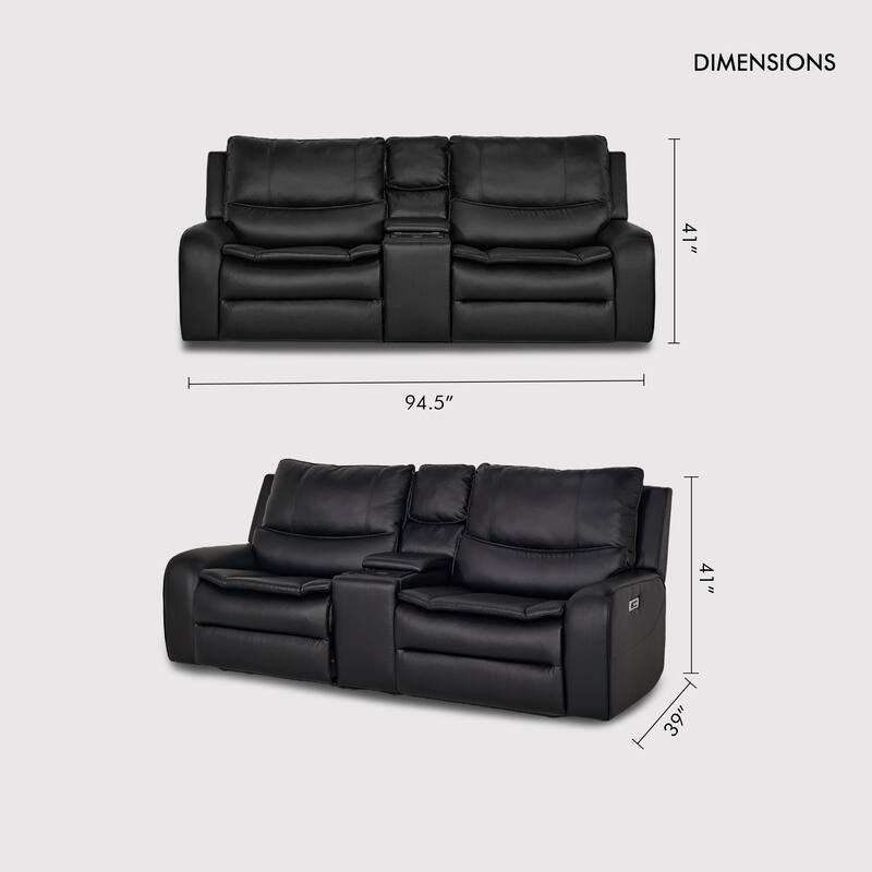 94.5'' W Faux Leather Dual-Power Oversized Width Seat Loveseat with Wireless Charging, Reading Light