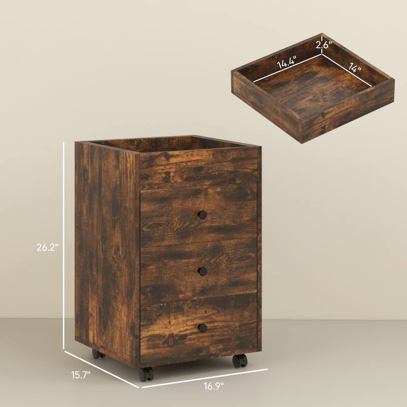 3 Drawer Home Office Storage Cabinet, Office Drawer on Wheels with Removable Tray, Under Desk Printer Stand with Storage