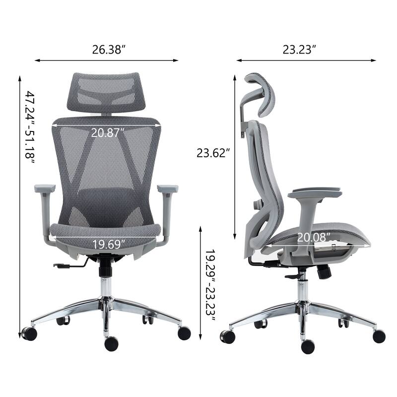 Modern High-Back Mesh Office Chair with Height-Adjustable Headrest, Lumbar Support and Reclining Backrest