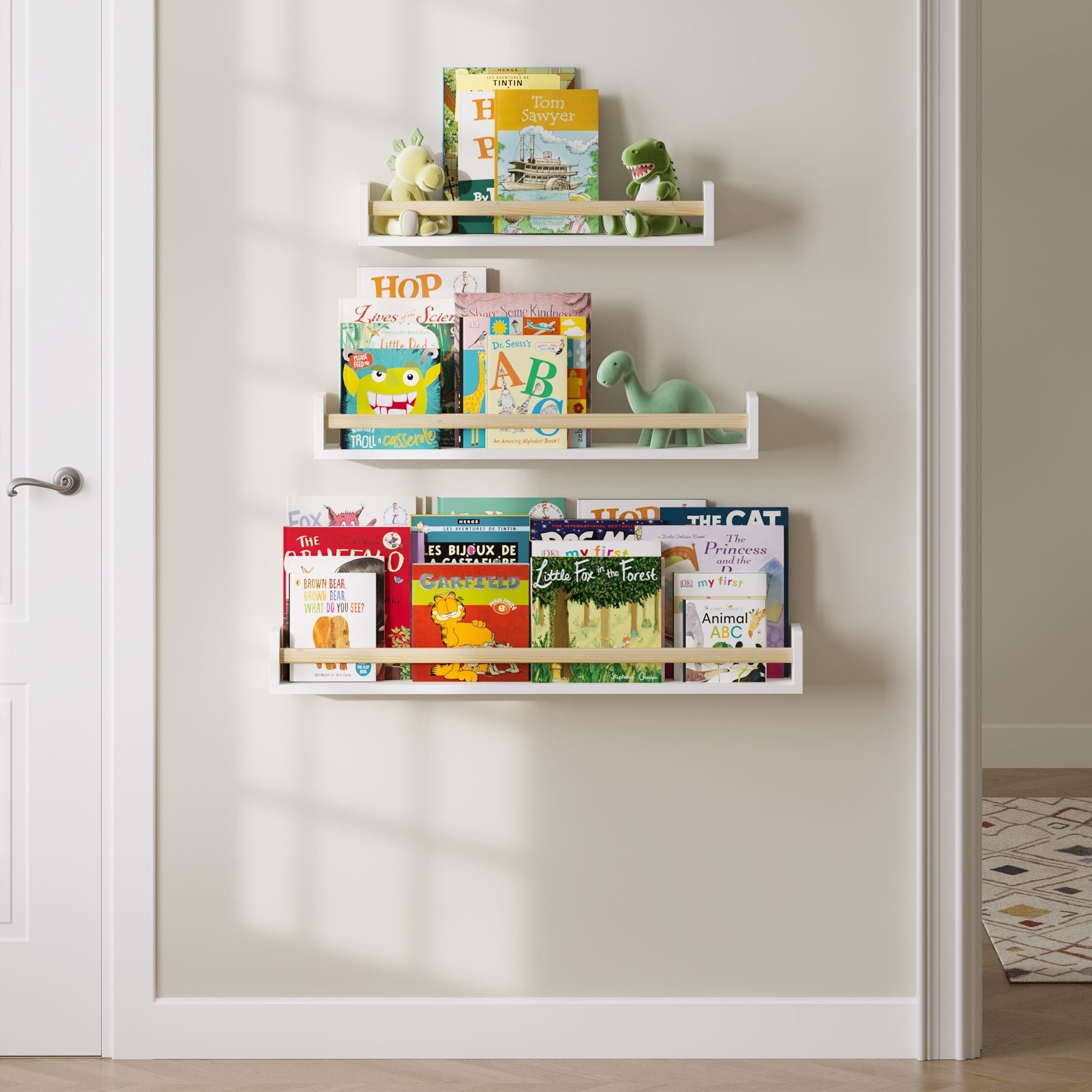 Wallniture Utah White Floating Shelf Nursery Storage Wall Bookcases Kids  Room Toy Organizer, Set of 2 