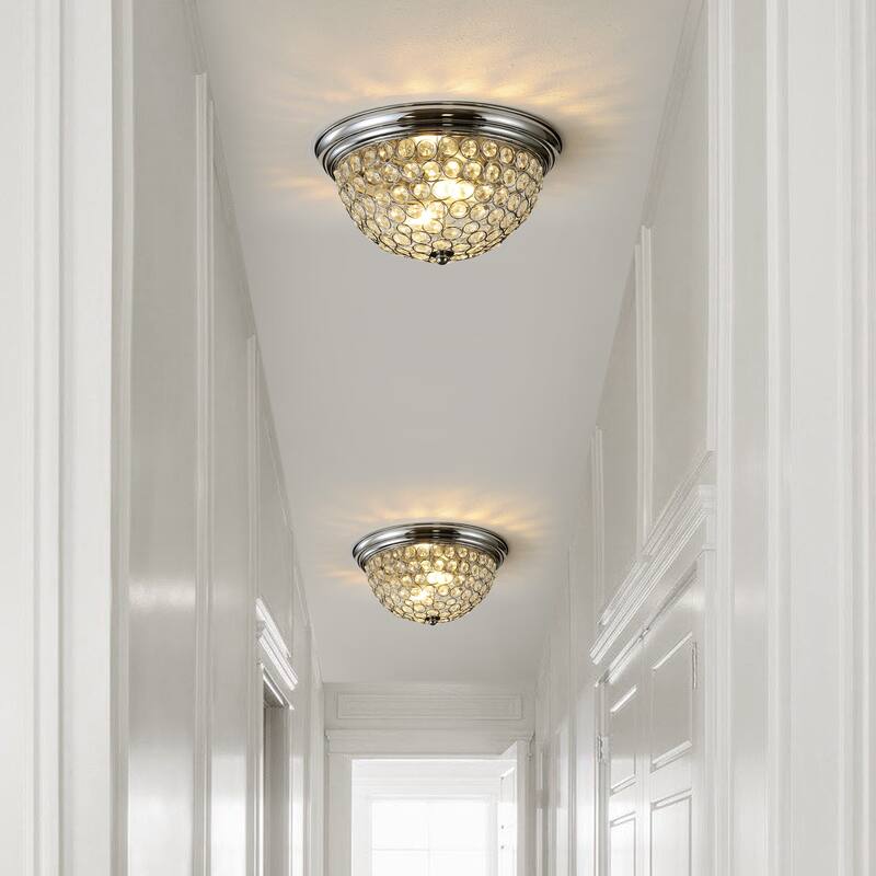 Hudson 12" 1-Light Traditional Transitional Iron LED Flush Mount, Chrome/Clear by JONATHAN Y