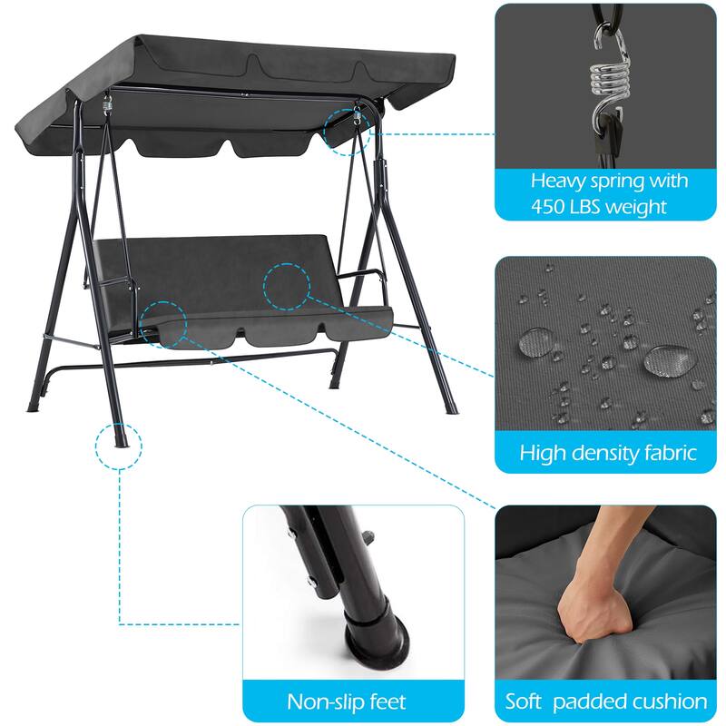 3-Seat Patio Swing Chair, Outdoor Porch Swing Glider
