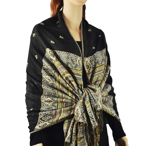 Pashmina Scarves Double Layer with Rainbow Popcorn Stripe