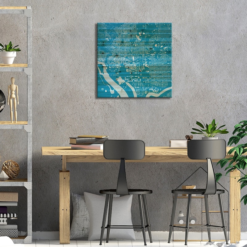 Washington D.C. Urban Map (Blue) Print On Wood by Urbanmap - Multi-Color