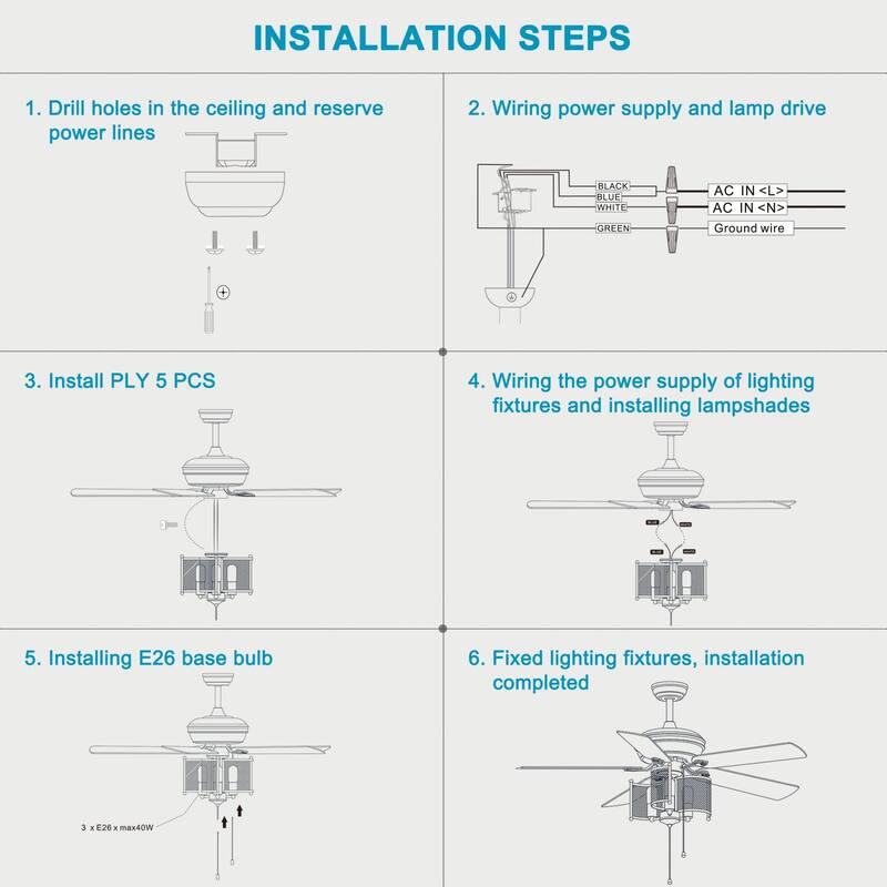 Oaks Aura 52in. Cage Ceiling Fans With Light, 6-speed Reversible Industrial Farmhouse Ceiling Fan Light With Hand Pull Chain
